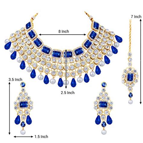 Buy Peora Crystal Choker Necklace with Maang Tikka Earrings Indian ...