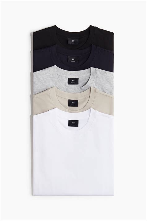 5-pack Regular Fit T-shirts - Black/Beige/White - Men | H&M IN