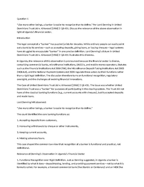 Banking - Case Study on United Dominions Trust Ltd v. Kirkwood - Studocu