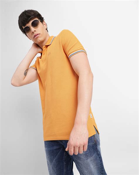 Buy Orange Contrast Tipping Polo T-shirt for Men