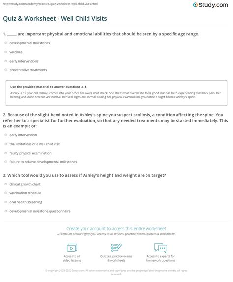 Quiz & Worksheet - Well Child Visits | Study.com