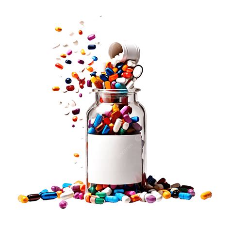 Medicine Bottle Spilling Colorful Pills On Transparent Background ...