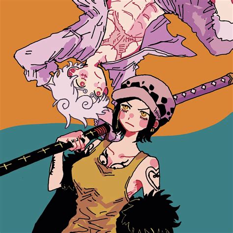 monkey d. luffy, trafalgar law, and law-chan (one piece) drawn by maeda ...