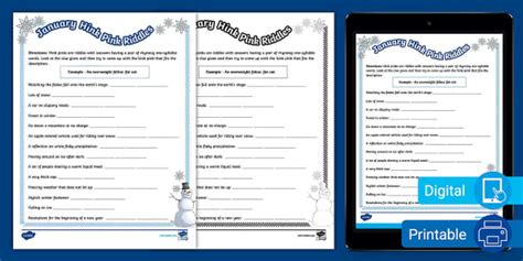 January Riddles Worksheet for 6th-8th Grade | Twinkl USA