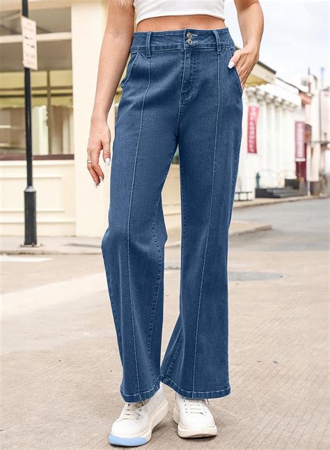 Sidefeel Womens Wide Leg Jeans Casual Baggy High Waisted Stretch Denim ...