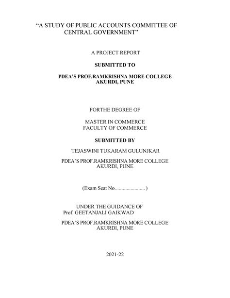 PAC - assignment - “A STUDY OF PUBLIC ACCOUNTS COMMITTEE OF CENTRAL ...