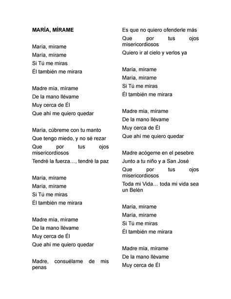 Cantoral Nuevo - Cantos - MARÍA, MÍRAME María, mírame María, mírame Si ...