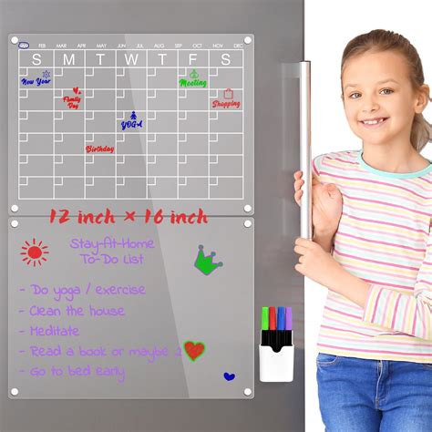 Amazon.com : 【New】 2 Pack Acrylic Magnetic Calendar for Fridge, Clear Dry Erase Board for Fridge ...