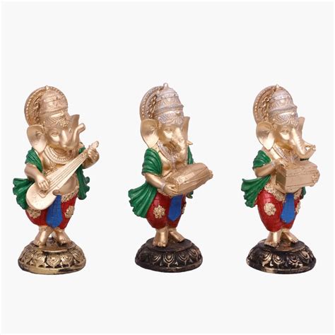 Buy VEDAS Mystical Indian Set of 3 Polyresin Musician Ganesha Figurines ...