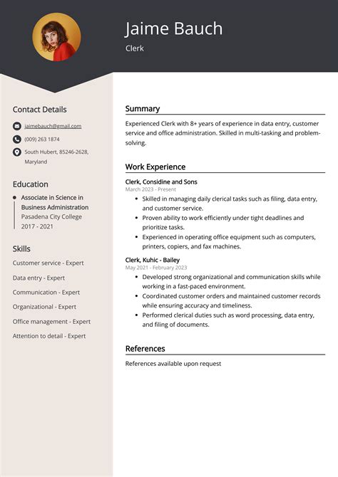 Clerk Resume Example (Free Guide)