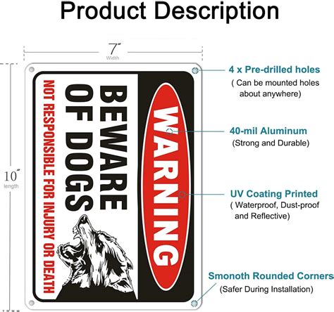 Buy 2 Pack Beware of Dog Sign,Metal Rust Free Aluminum Warning Signs ...