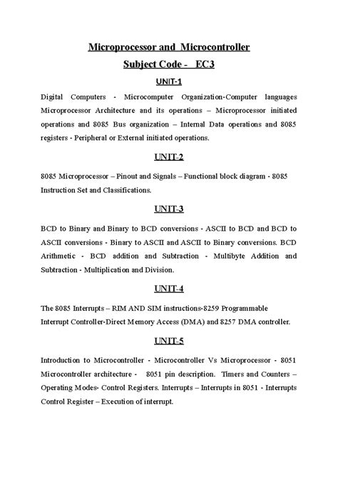 Microprocessor and Microcontroller Syllabus - Microprocessor and ...