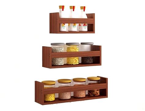 Anikaa Fery Engineered Wooden Wall-Mounted Kitchen Shelf Set of 3 ...