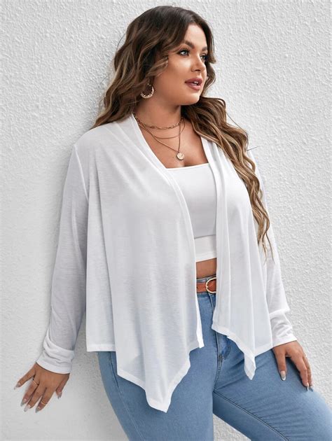 SHEIN LUNE Plus Open Front Asymmetrical Hem Jacket | SHEIN USA