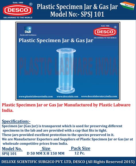 Plastic Specimen Jar - Manufacturers, Exporters and Suppliers India