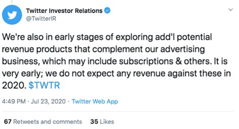 Twitter considers subscription model amid pandemic after ad revenues ...