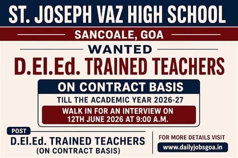 St. Joseph Vaz High School Sancoale Recruitment 2026 – D.El.Ed Teachers ...