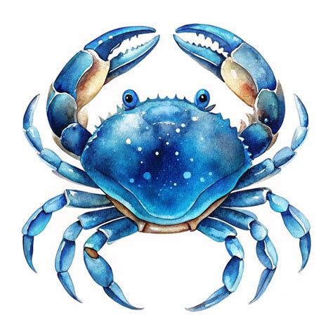 A drawing of a crab with blue eyes and a blue crab on the bottom ...