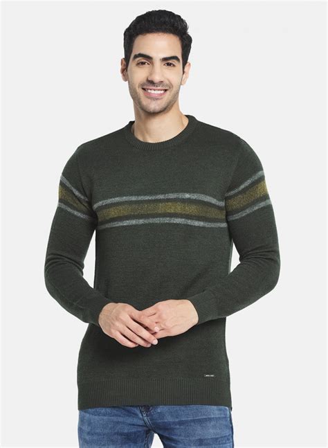 Buy Men Green Self Design Pullover Online in India - Monte Carlo
