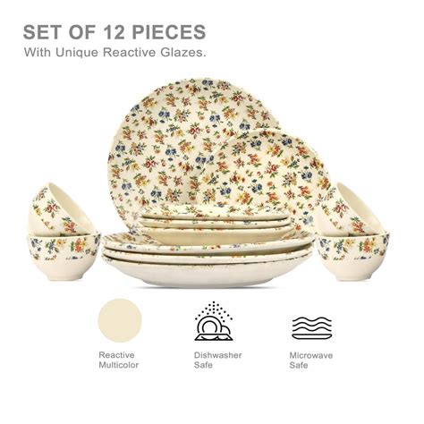 Eden's Bloom Floral Ceramic Dinner Set of 12 pcs - Amalfiee Ceramics