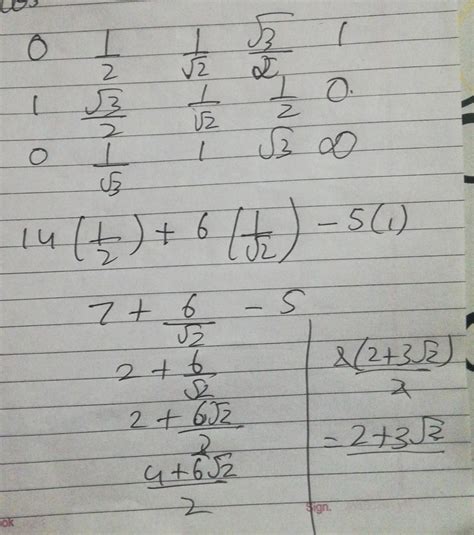 14 sin 30°+6 cos 60° -5 tan 45° - Brainly.in