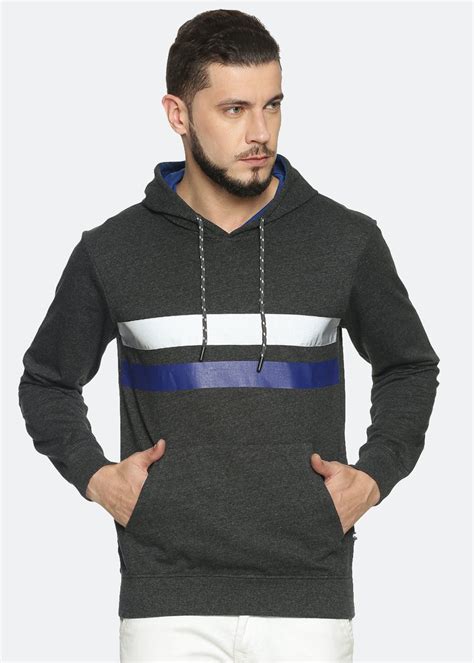 Get Two-Tone Striped Panel Charcoal Sweatshirt at ₹ 799 | LBB Shop
