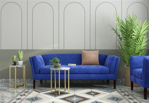 Buy Crimson 3 Seater Fabric Sofa (Velvet, Sapphire Blue) Online in ...