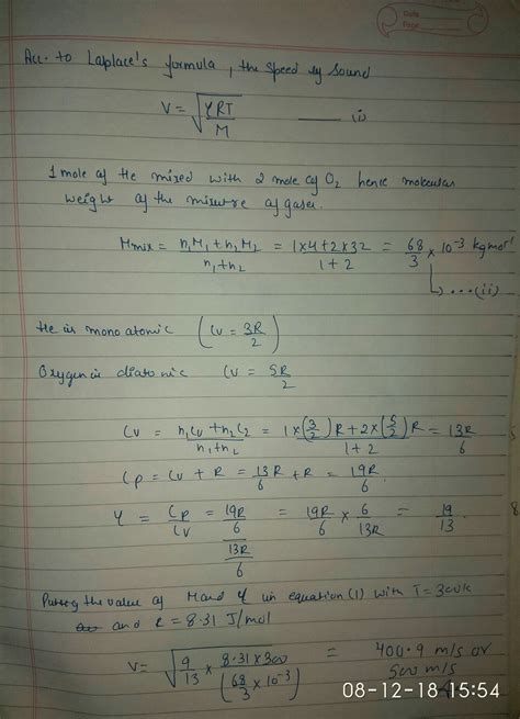 find the speed of sound in a mixture of 1 mole of helium and 2 mole of ...