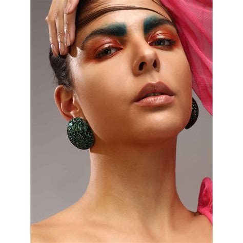 Buy SOHI Womens The Mirror Stud Earrings - Emerald Green Online