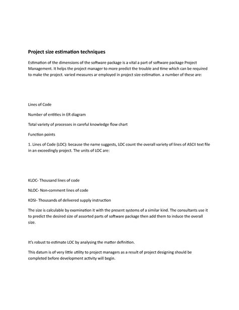 Project size estimation techniques - Project size estimation techniques ...