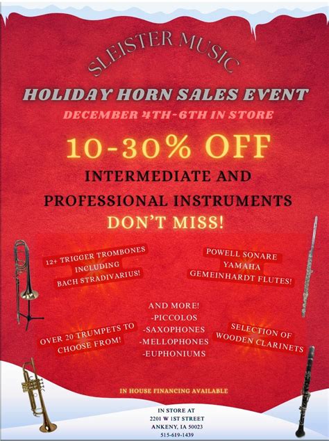 Sleister Music 2025 Holiday Pro Horn Sales Event, 2201 W 1st Street ...