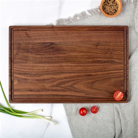 Large Walnut Cutting Board (17x11) with Juice Groove - Forest Decor - depth of juice groove