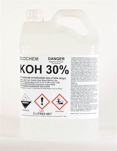 Potassium Hydroxide Solution 300g/l - Food Grade - Ecochem Limited