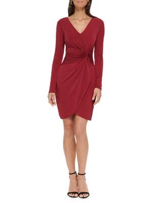 V-Neck Ruched Sheath Mini Dress