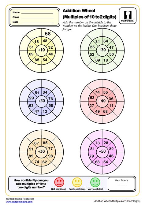 Addition Wheels Worksheet (adding multiples of 10 to 2 digits ...