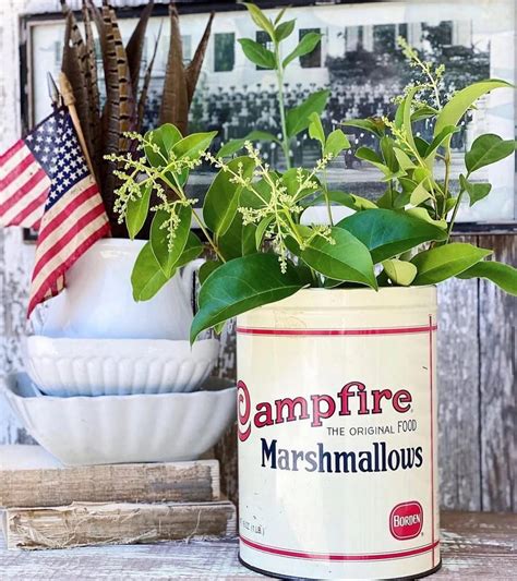 Vintage CAMPFIRE MARSHMALLOWS Tin Can Red White Blue Farmhouse Decor ...