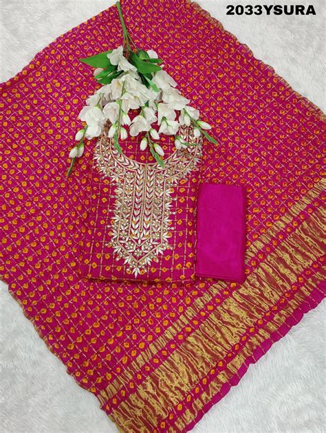 KcPc Beautiful Art Silk Bandhani Gharchola With Gota patti Stone Work ...