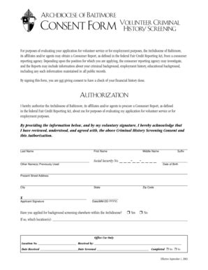 Archdiocese of Baltimore Volunteer Criminal History Screening Consent ...