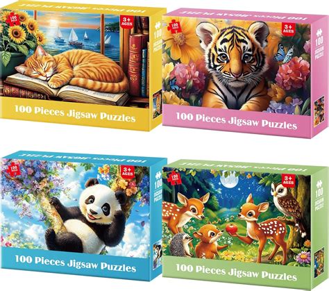 Amazon.com: Jeacirio 4-Pack 100 Pieces Puzzles for Kids Ages 4-6 6-8 ...