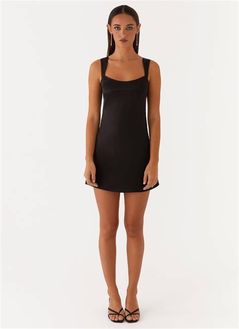 Odette Satin Mini Dress - Black – Peppermayo US