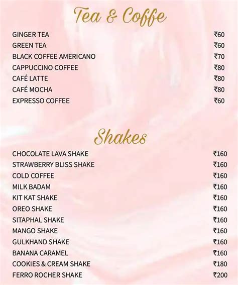 Menu at Marksmen, Lucknow, 2&3