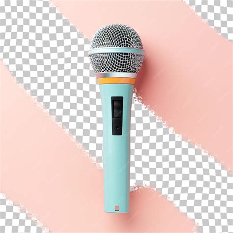 Premium PSD | A blue and yellow microphone stands on a pink and white ...