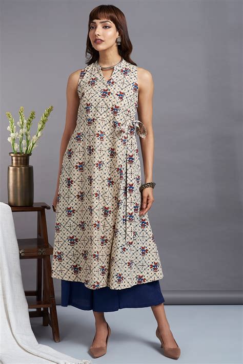 ivory fragrance - ajrakh allure sleeveless tie-up angrakha - maati crafts