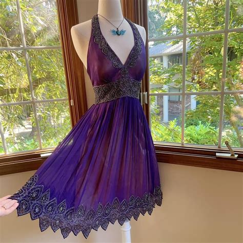 Vintage Caché purple silk beaded halter dress in... | Depop in 2025 ...