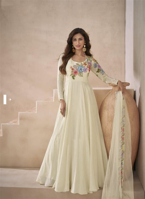 Classy White Silk Designer Occasions Wear Floor Length Anarkali Gown ...