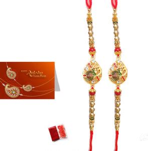 Vixen Designer ST-AT-RKI-009 Kundan Rakhi, Greeting Card, Chawal Roli ...