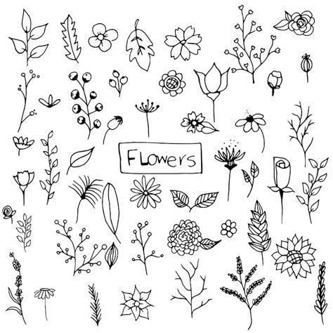 Hand Drawn Flower Vector Hd Images, Hand Drawn Flowers Pack, Hand Drawn ...