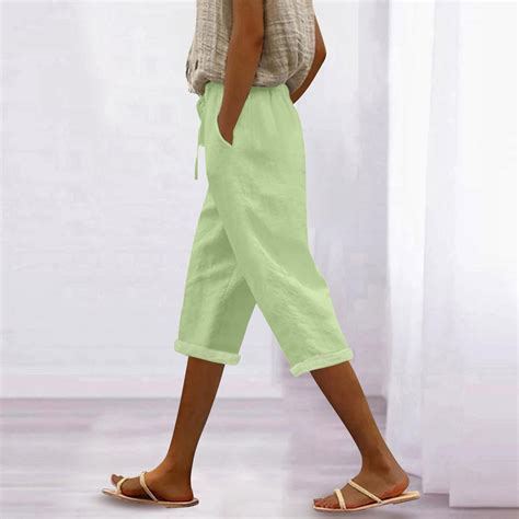 Cyglowse Capris for Women Petite Length Plus Size Pull on Pedal Pushers ...