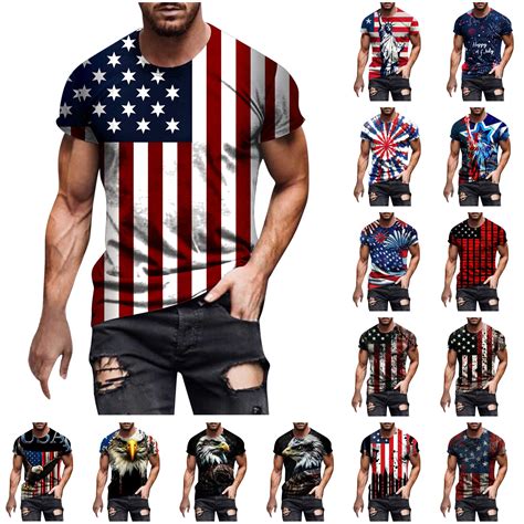 JURANMO Prime Day Deals Mens 3D Patriotic American Flag Printed T-Shirt ...