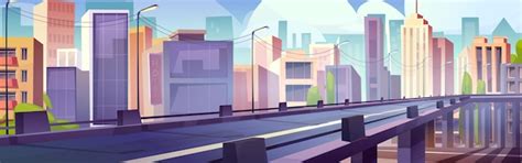 Highway bridge in cartoon urban landscape | Free Vector
